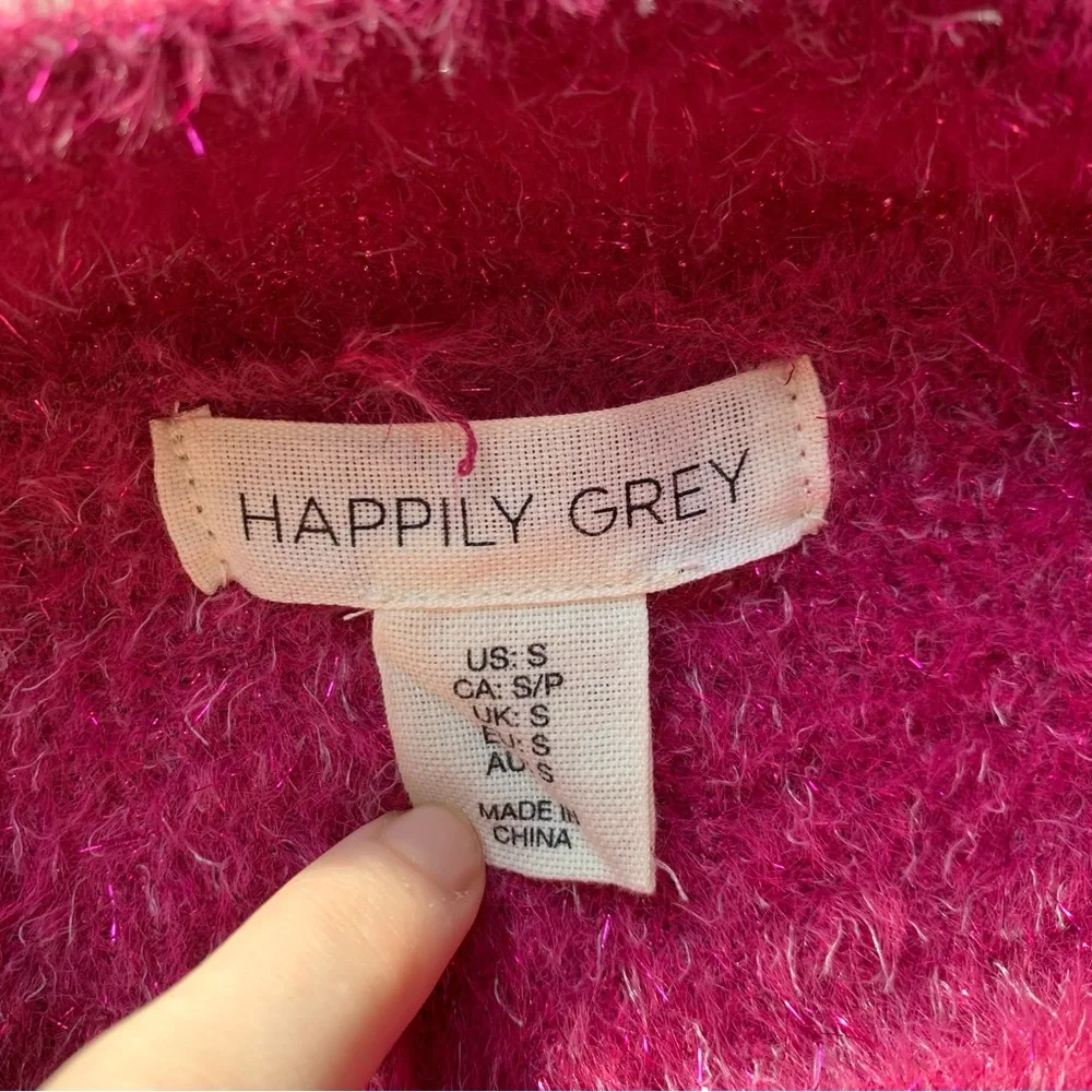 Happily Grey Hot Pink Shimmer Fuzzy Sweater - Picture 5 of 6